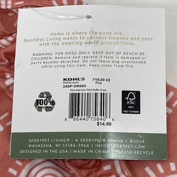 Dog Pet Dress LARGE Rainbows‎ DUSTY PINK Ruffle Sundress Cottage Milkmaid Boho - Picture 6 of 9